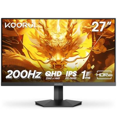KOORUI G2721P 27 Inch Gaming Monitor,200Hz, IPS, QHD 1440P, 1ms, Adaptive Sync, VESA Mountable, HDMI/DP, Low Blue Light, 99% SRGB