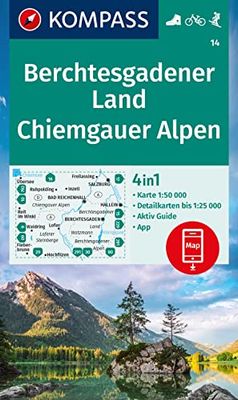 14 berchtesgadener land-chiemgauer alpen: 4in1 Wanderkarte mit Aktiv Guide und 1:25000 Karten, inklusive Kartenbereich zur offline Verwendung in der KOMPASS-App. Fahrradfahren. Skitouren.