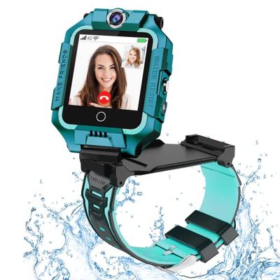 4G Kids Smart Horloge voor Jongens Meisjes, OKYUK 2022 Waterdichte Veilige Smartwatch, GPS Tracker Calling SOS Camera WiFi, voor Kinderen Studenten 4-10Y Verjaardag (Cyan T10)