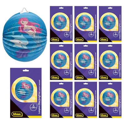 Idena 90284 - Lantaarn zeemeermin met dolfijn, 10 stuks, ca. Ø 26 cm, blauwe papieren lantaarns met onderwatermotief, kinderlantaarn voor Sint-Maarten en lichtjesfeest