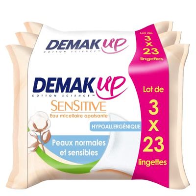 demak' Up Sensitive 3 pacotes de 23 toalhitas Démaquilhante peles normais / sensíveis