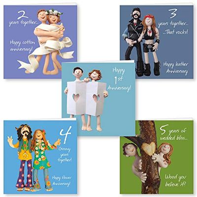 5 One Lump or Two Numbered Anniversary Cards 1 to 5