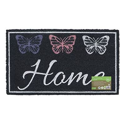 JVL Felpudo ecológico de Fibra de Coco con Reverso de látex, diseño de Mariposas caseras, 40 x 70 cm Aprox., 02-876