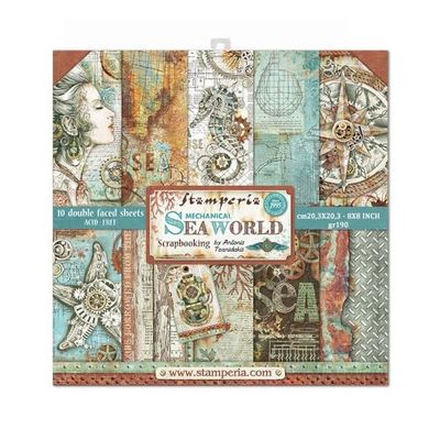 STAMPERIA SBBS13 papierblok 10 vellen 20,3 x 20,3 (8" x 8") dubbelzijdig Sea World, meerkleurig