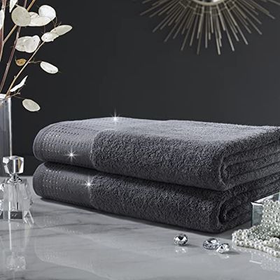 GC GAVENO CAVAILIA Set di Asciugamani Abington di Alta qualità, 100% Cotone Morbido e Accogliente Accessorio, Carbone, Telo da Bagno, 2 unità
