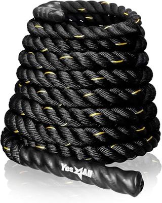 Yes4All Lina bojowa o średnicy 38/50 mm Poly Dacron 9 m, 12 m, długość 15 m, lina treningowa, B. 38 mm - 12 m AWNY, bez kotwicy + paska