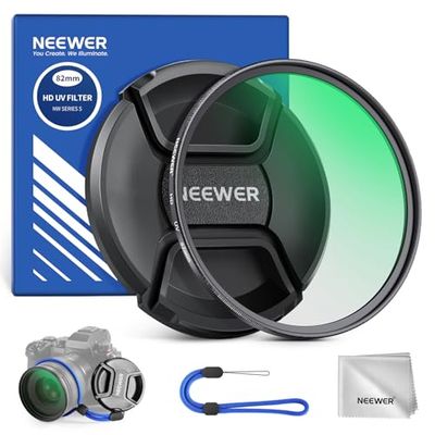 NEEWER 82mm UV MC Filtro Protección con Tapa Lente, Nanorrecubrimientos Resistentes/Vidrio Optico HD/Repelente al Agua/Resistente a Arañazos/Marco Ultradelgado Aaleación Aluminio/Filtro Ultravioleta