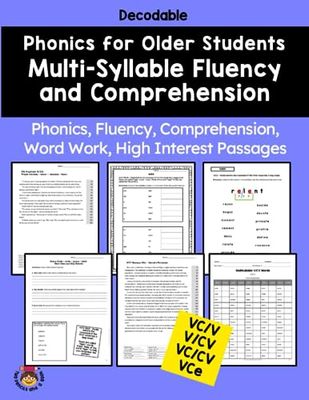 Decodable Multi-syllable Phonics Fluency and Comprehension - V/CV, VC/V, VC/CV, VCe For Older Students