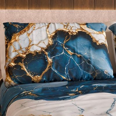 MARBLELIZED - Coppia Federe Cuscino Letto 50x80 Stampate Fronte/Retro, Federe Copricuscini, Coppia Federe Eleganti Effetto Marmo Blu, Idea Regalo, 100% Made in Italy