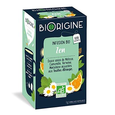 BiOrigine - Infusion bio - Infusion Zen Coquelicot Oranger Mélisse Basilic pour un pause gourmande - Produit naturel - 20 sachets