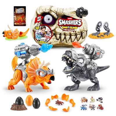Smashers Dino Island T-Rex Battle Playset, Black Dino Skull, Surprises Inside, Dinosaur Playset, Discovery (Black)