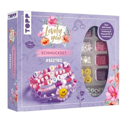 TOPP Lovely You Ensemble de bijoux Besties. Instructions et matériaux pour 5 bracelets. Plus de 400 perles : instructions, test d'amitié, plus de 400 perles colorées, perles en forme de cœur, smiley