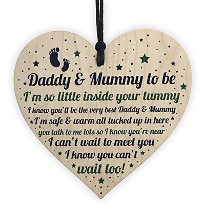 RED OCEAN Mummy To Be Card Gift Daddy To Be Card Gift Wooden Heart Baby Keepsake Gift Baby Shower Present