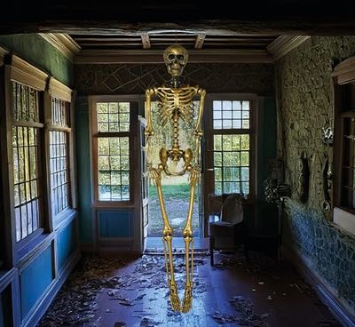 FIESTAS GUIRCA | Gold Skeleton (90 cm) - Halloween Decoration for Parties and Celebrations - Ideal for Spooky Environments and Skull and Skeleton Themes - Gold