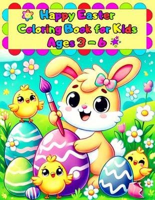 Happy Easter Coloring Book for Kids Ages 3-6: 50 Simple Easter Designs and Practice Pages