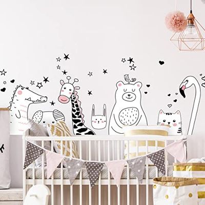 Muurstickers Kinderen - Decoratie Babykamer - Muurstickers Kinderen - Muurstickers Scandinavisch - Muursticker Dieren Nachtzicht - H120 x L180 cm