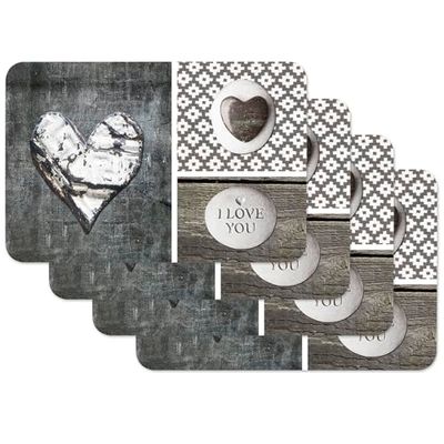 Venilia Protetores de mesa Love in Wood, Toalha de mesa individual, toalha de mesa individual para sala de jantar, adequada para alimentos, castanho/cinzento, 4 cortes, 45 x 30 cm, 59082