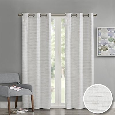 Comfort Spaces Grasscloth Paire de Rideaux occultants à œillets pour fenêtre de Salon, Chambre à Coucher et dortoir, 101,6 x 213,4 cm (l x L), Blanc