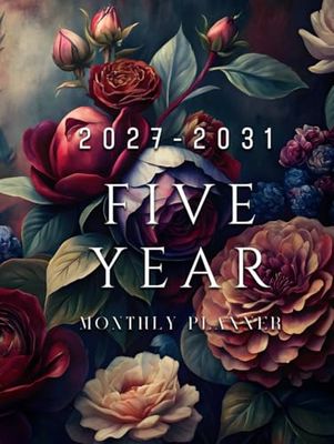 Five year monthly planner 2027 -2031: Floral 5 Year Calendar Schedule Agenda and Organizer January 2027 to December 2031 with holidays and moon phases