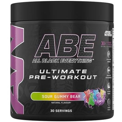 Applied Nutrition ABE Pré-Entraînement - All Black Everything Poudre Pre Workout à Base de Citrulline, de Créatine et de Bêta-Alanine, Énergie (375 g (Lot de 1), Sour Gummy Bear)