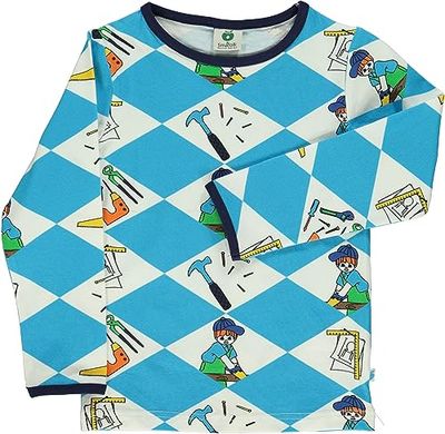 Småfolk pojkar t-shirt Ls. Harlequin Tool Blouse, Blå (Ocean Blue), 86