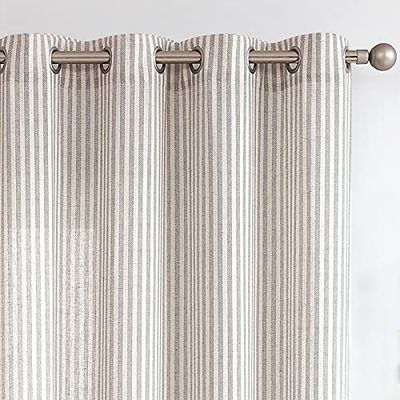 COLLACT Gray Striped Linen Curtains 84 Inch Length for Living Room/Bedroom Farmhouse Pinstripe Pattern Curtains Light Filtering Drapes Grommet Window Treatments, W50 x L84, 2 Panels Grey on Beige