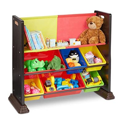 Relaxdays Etagère Enfants avec 6 boites de Rangement, 1 Compartiment en Tissu, HLP: 81,5x95,5x37 cm, pour Jouets, Marron