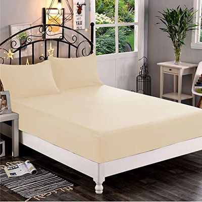 Elegant Comfort 1500, Lenzuolo con Angoli Profondi (40,64 cm), di qualità alberghiera, in Morbida Microfibra, Resistente alle Pieghe e allo sbiadimento, per Letto King Size, Panna