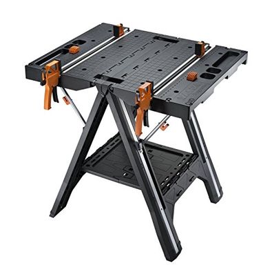 Worx WX051 Pegasus Multifunctionele Werktafel En Zaagbok, Met Snelklemmen En Houders, Zwart, 78,7 x 63,5 x 81,3 cm