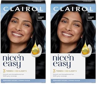 Clairol Nice'n Easy Crème, Natural Looking Oil Infused Permanent Hair Dye, 1 Blackest Black (Pack of 2)