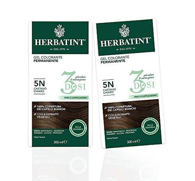 Herbatint Gel Colorante Permanente 3Dosi 5N, Castano Chiaro, 2 x 300 Ml