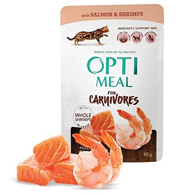 Comida húmeda para Gatos SWISS PET NUTRICTION Optimeal Kotsasz.85G Carnívora Salmón, Camarones en una Salsa