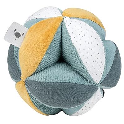 Nattou Pelota de actividades de algodón y poliéster, Pelota de peluche con sonajero y chirrido, Para recién nacidos y prematuros, ∅ 15 cm, Lapidou, Verde