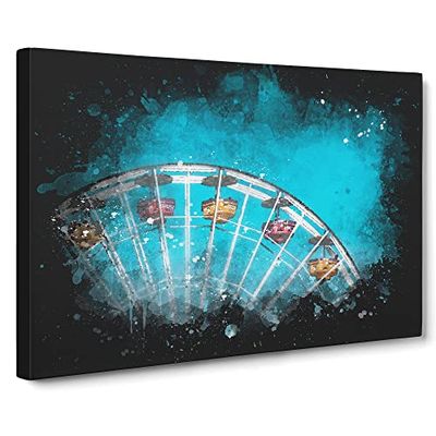 Santa Monica Pier Ferris Wheel Paint Splash Modern Art Canvas Wall Art Print Ready to Hang, Framed Picture for Living Room Bedroom Home Office Décor, 24x16 Inch (60x40 cm)