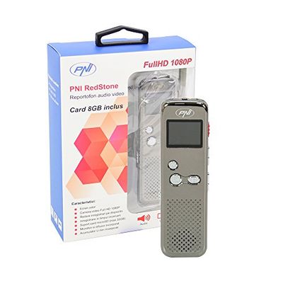 Digital Voice Recorder, Enregistreur Numérique Vocal e Video, PNI Redstone, Audio Stereo, Video 1080P, MP3 Player, microSD Card 8GB Inclus, détection de Mouvement