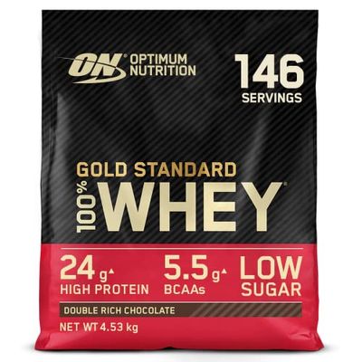 Optimum Nutrition Gold Standard 100% Whey, Poudre de Protéines pour Construction et Récupération Musculaire, avec Glutamine et Acides Aminés BCAA Naturels, Double Chocolat, 146 portions, 4,53 kg