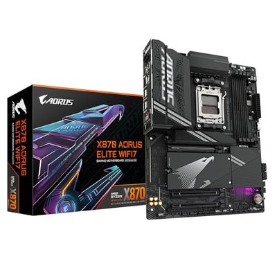 GIGABYTE Scheda madre X870 AORUS ELITE WIFI7 - Supporta CPU AMD Ryzen 9000, VRM a 16+2+2 fasi, fino a 8000MHz DDR5 (OC), 3xPCIe 5.0, Wi-Fi 7, LAN 2.5GbE, USB 4
