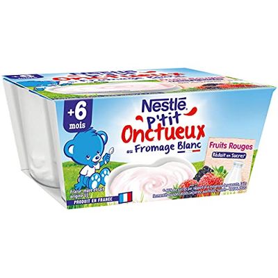 Nestlé Bébé P'tit Onctueux au Fromage Blanc Fruits Rouges - Laitage dès 6 mois - 4 x 100g