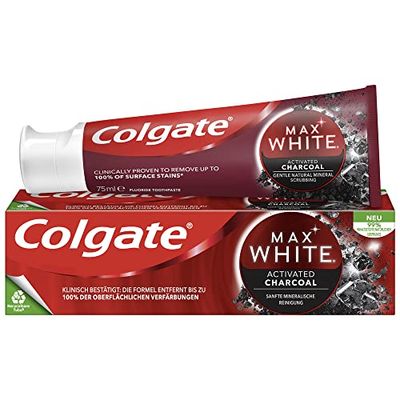 Colgate Dentifrice Max White Charbon 75 ml – Dentifrice au charbon actif, élimine jusqu'à 100% des taches superficielles