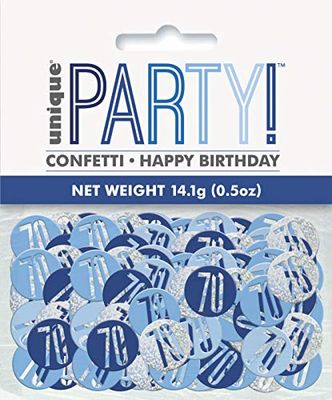 Unique Party 83843 Blauwe Prismatische 70e Verjaardag Confetti, 5oz 1 Pack, Leeftijd 70