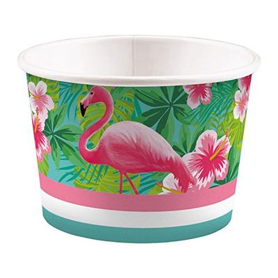 Amscan 9903330 – glassmugg flamingo, paradis, 8 stycken, 270 ml, pappersmugg, engångsmuggar