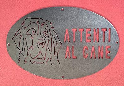 Targa/Targhetta/Cartello "ATTENTI AL CANE" in ferro Disegno Laser Terranova 1760