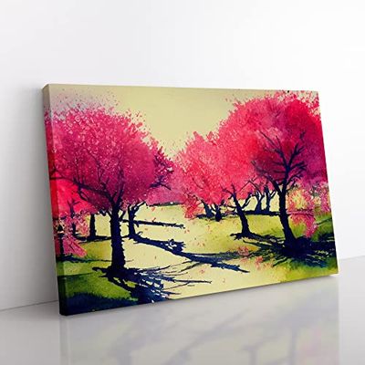 Righteous Cherry Blossom Trees Canvas Wall Art Print Ready to Hang, Framed Picture for Living Room Bedroom Home Office Décor, 76x50 cm (30x20 Inch)