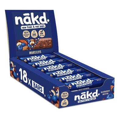Nākd. Myrtilles | Raw Barres de Fruits et Noix | 100% D'ingrédients Naturels | Sans Sucre Ajoutés | Vegan | 18 x 35g