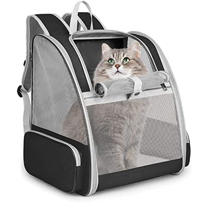 Honden- en kattendrager rugzak, opvouwbare huisdierendrager rugzak voor katten en kleine honden, hondentasdrager met geventileerde ontwerp binnenveiligheidsriem voor reizen kamperen wandelen