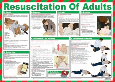 Safety First Aid Group Resuscitation of Adults Poster Laminated, A2