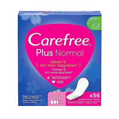 Carefree 56 x Plus Normal Pantiliners with Light Fragrance, Super Absorbent to Lock in Liquids Instantly, Normal Size