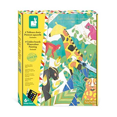 Janod - Coffret Peinture Aquarelle Animaux - Les Ateliers du Calme - Kit Loisir Créatif Enfant - 4 Tableaux Animaux Avec Dorure - Motricité Fine et Concentration - Dès 6 ans, J07959