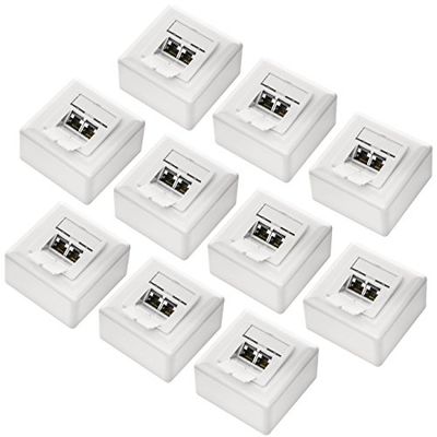 deleyCON 10x CAT6a Universele Netwerkdoos - 2x RJ45-Poort - Afgeschermd - Opbouw of Inbouw - 10 Gigabit Ethernet-Netwerk - EIA/TIA 568A&B - Wit