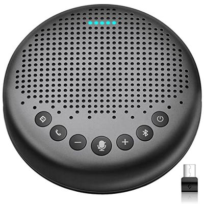eMeet - Bluetooth luidspreker voor conferenties - USB handsfree installatie voor 5-10 personen met 360° spraakherkenning met dongles, voor zoom, Skype, VoIP PC, Skype for Business enz.